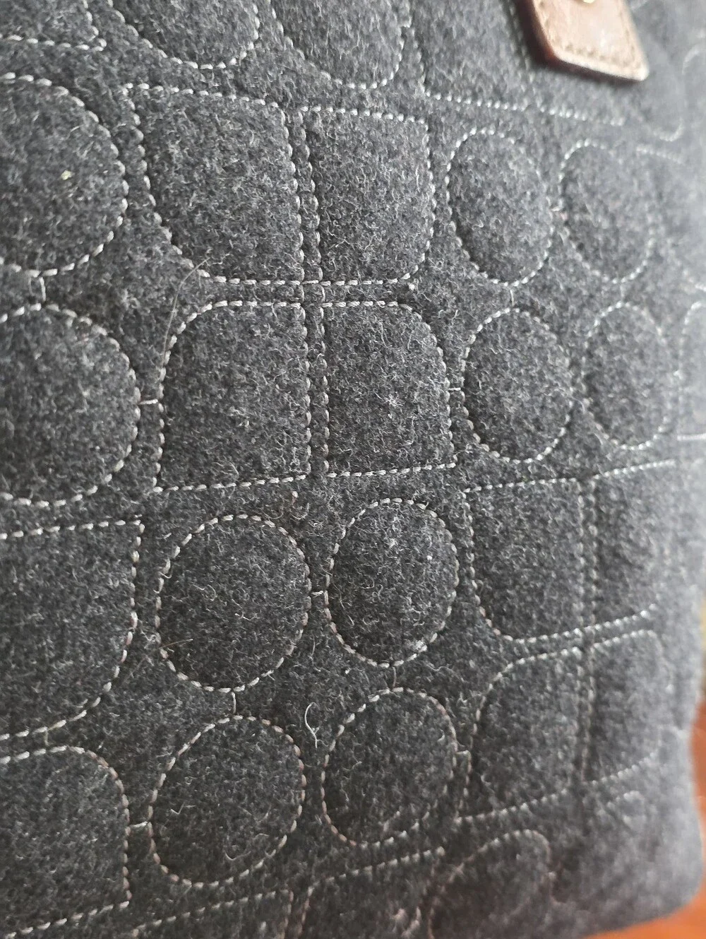 Kate Spade WKRU0223 Quilted Wool Dark Gray Tan Leather Tote Shoulder Bag
